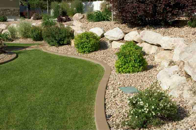 landscape with rock wall and bushes